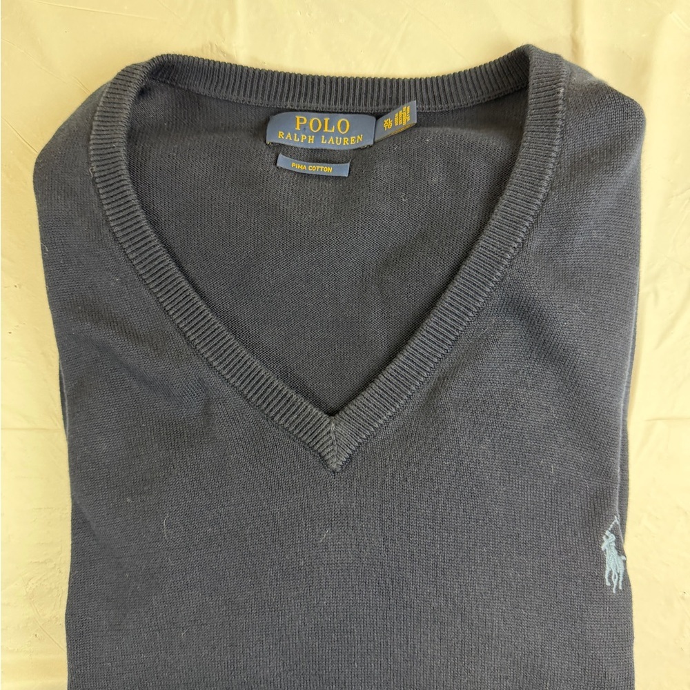 Polo by Ralph Lauren Dark Navy V-Neck Sweater with Light Blue Pony‎